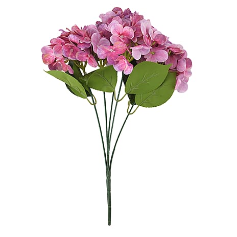 5-Heads Artificial Flower Bush (43cm) - Pink