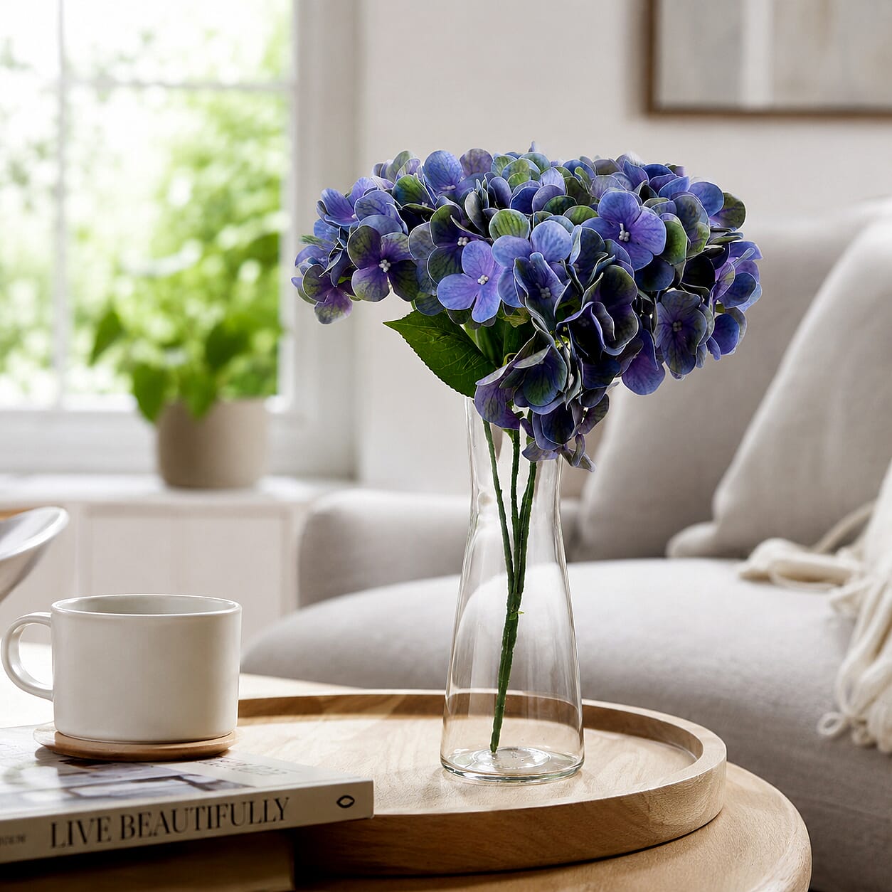 5-Heads Artificial Flower Bush (43cm) - Purple
