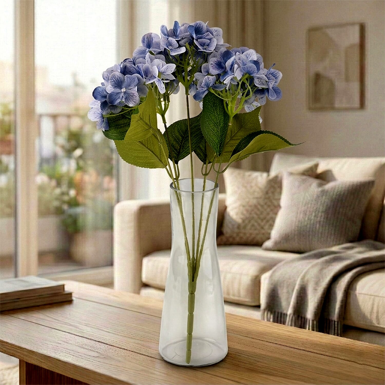 5-Heads Artificial Flower Bush (43cm) - Blue