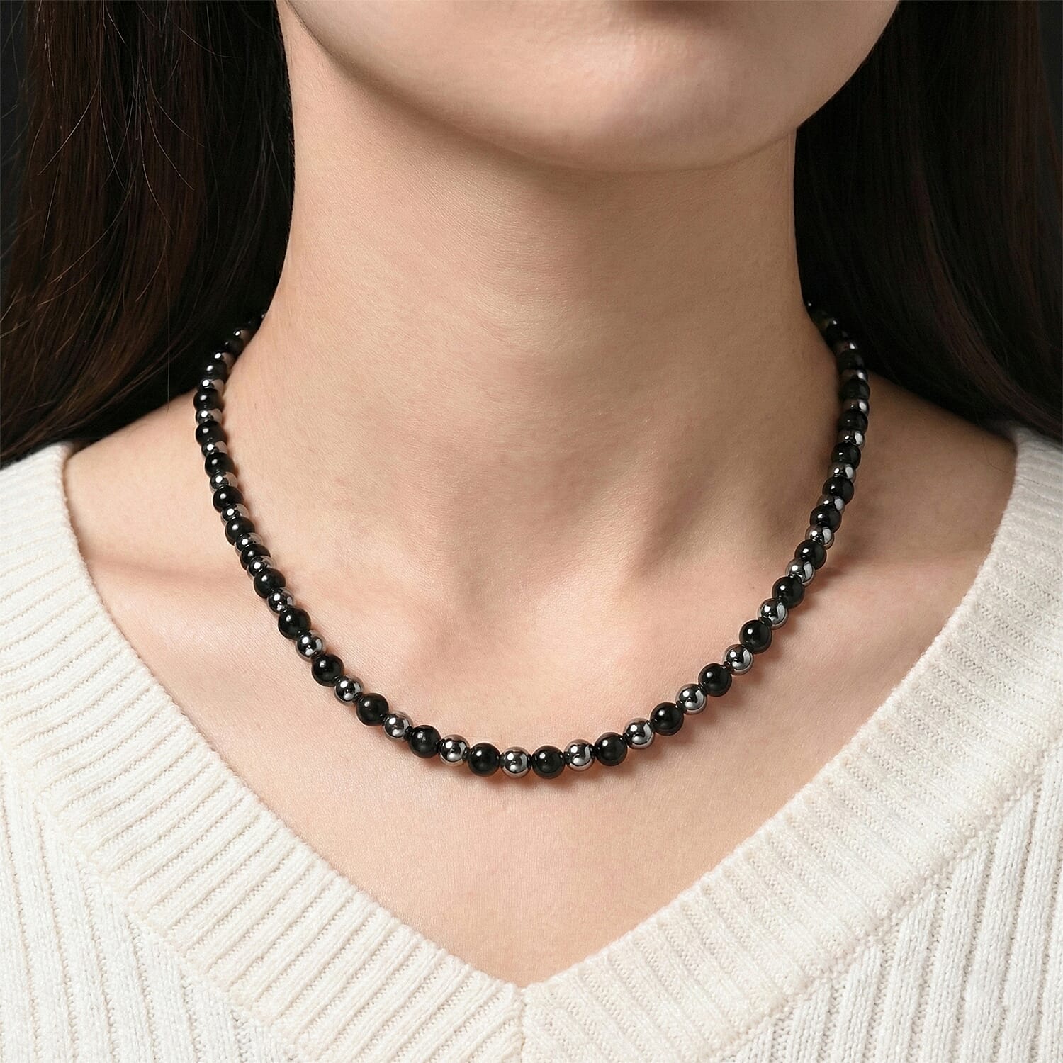 Natural Shungite & Natural Hematite Necklace With Magnetic Clasp (Size - 20) 180.00 Ct.