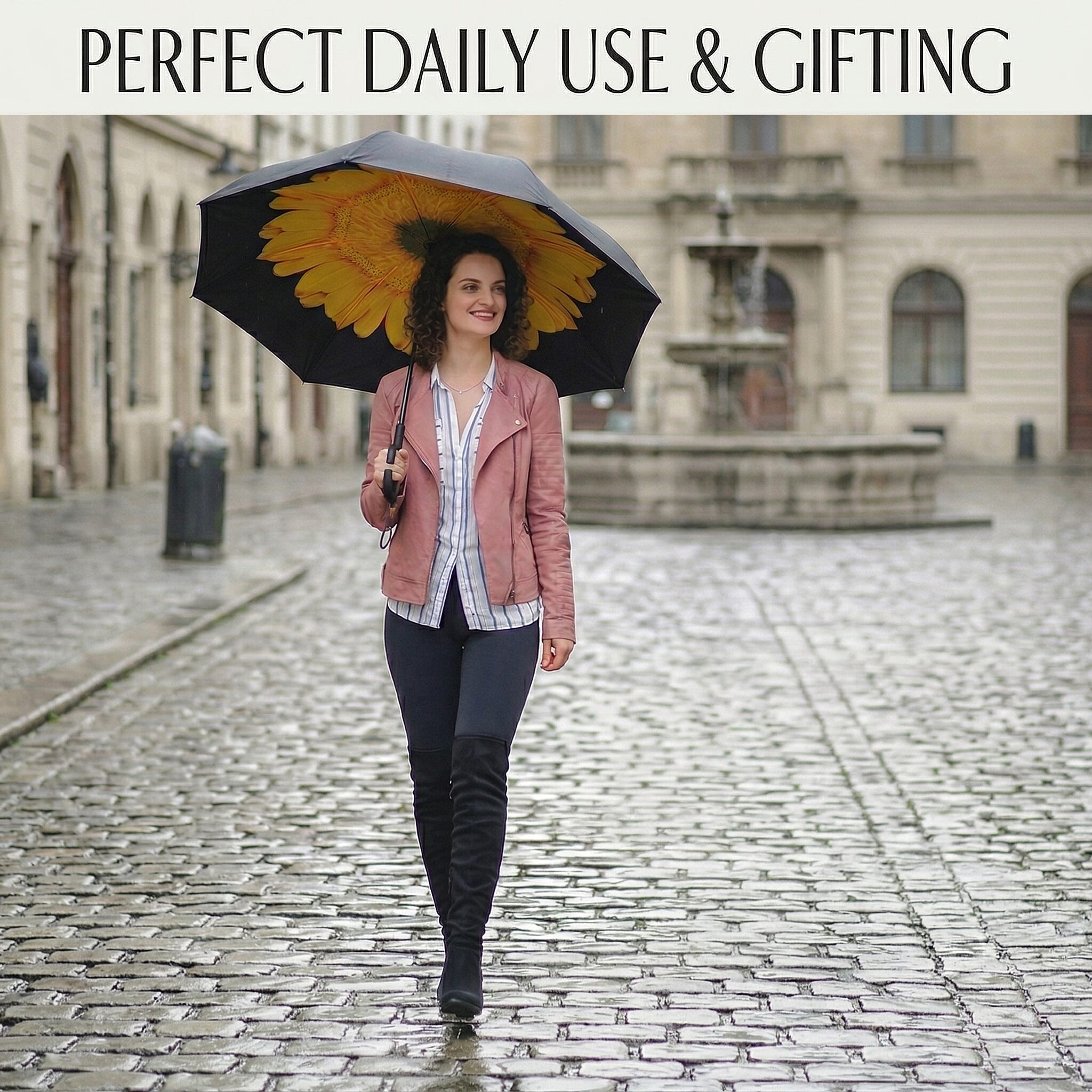 Manual Stick Reverse Umbrella (81cm) - Yellow - Black