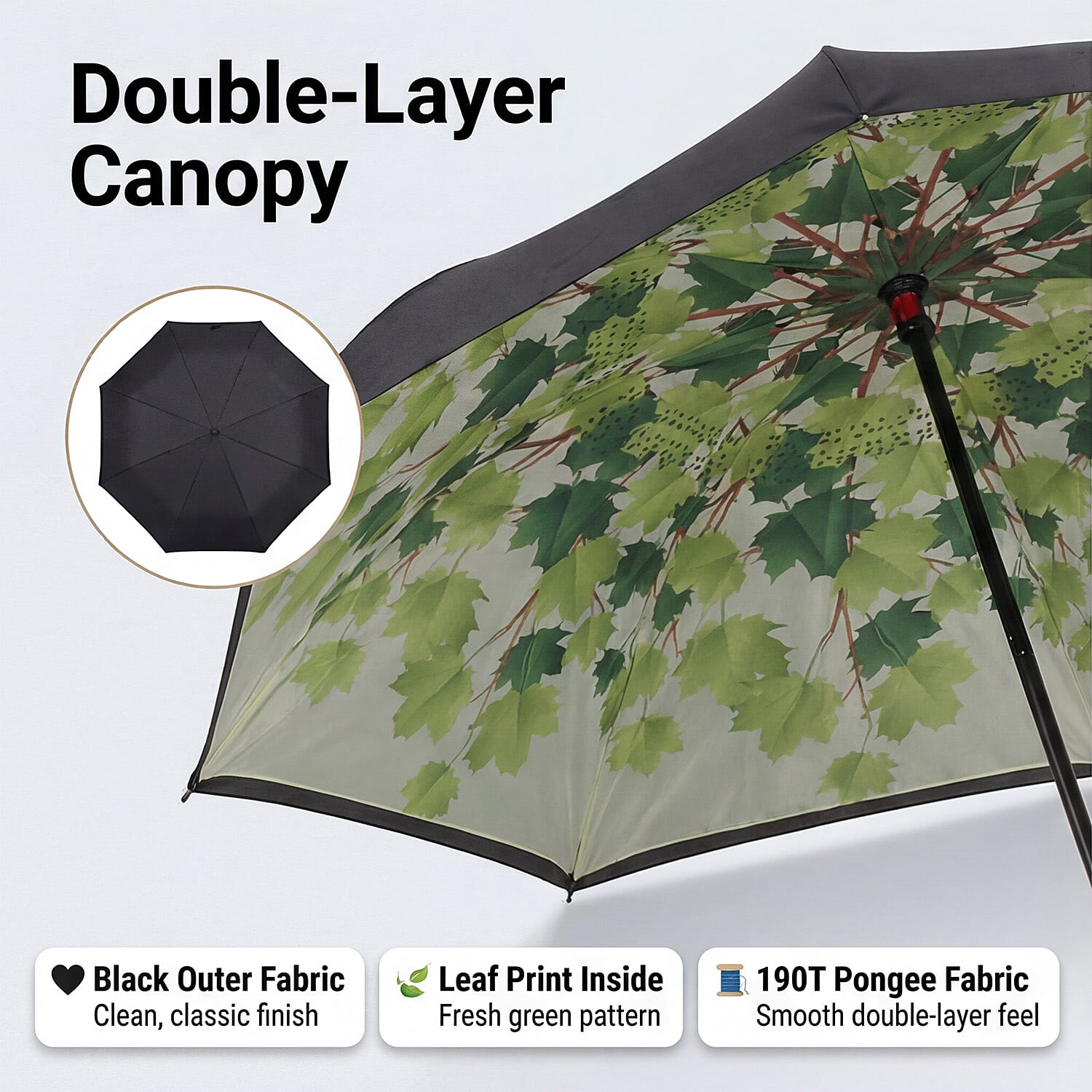 Manual Stick Reverse Umbrella (81cm) - Green - Black