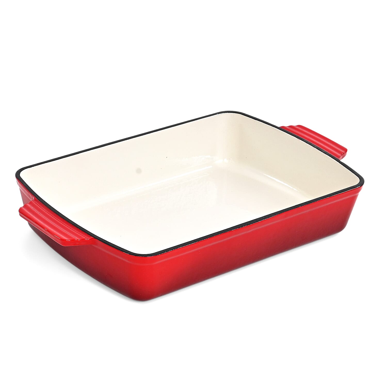 5-Piece Enamelled Cast Iron Cookware Set - 2L, 3L & 4L Lidded Casserole, Bakeware, & Square Roaster - Red