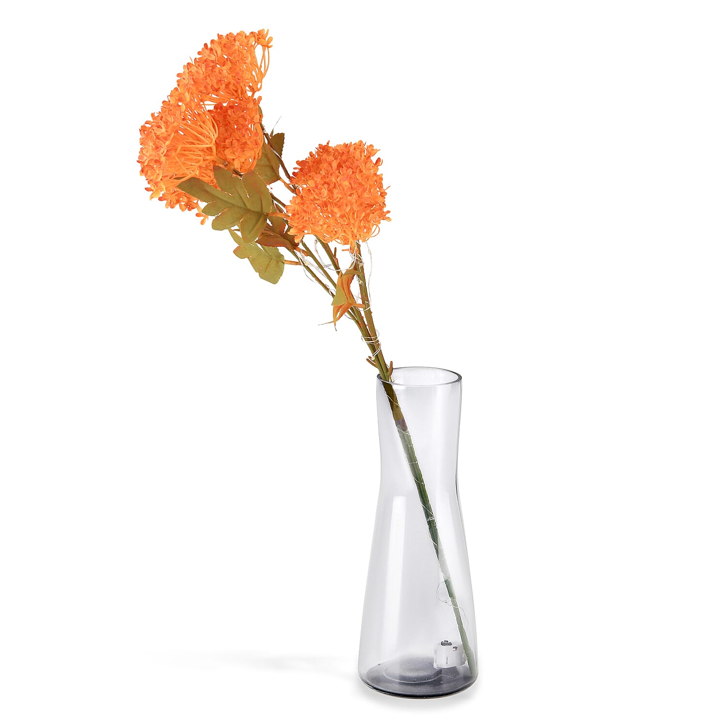 Set of 2 Artificial Three-Headed Faux Flower Branches with LED Lights (60 cm) - Orange