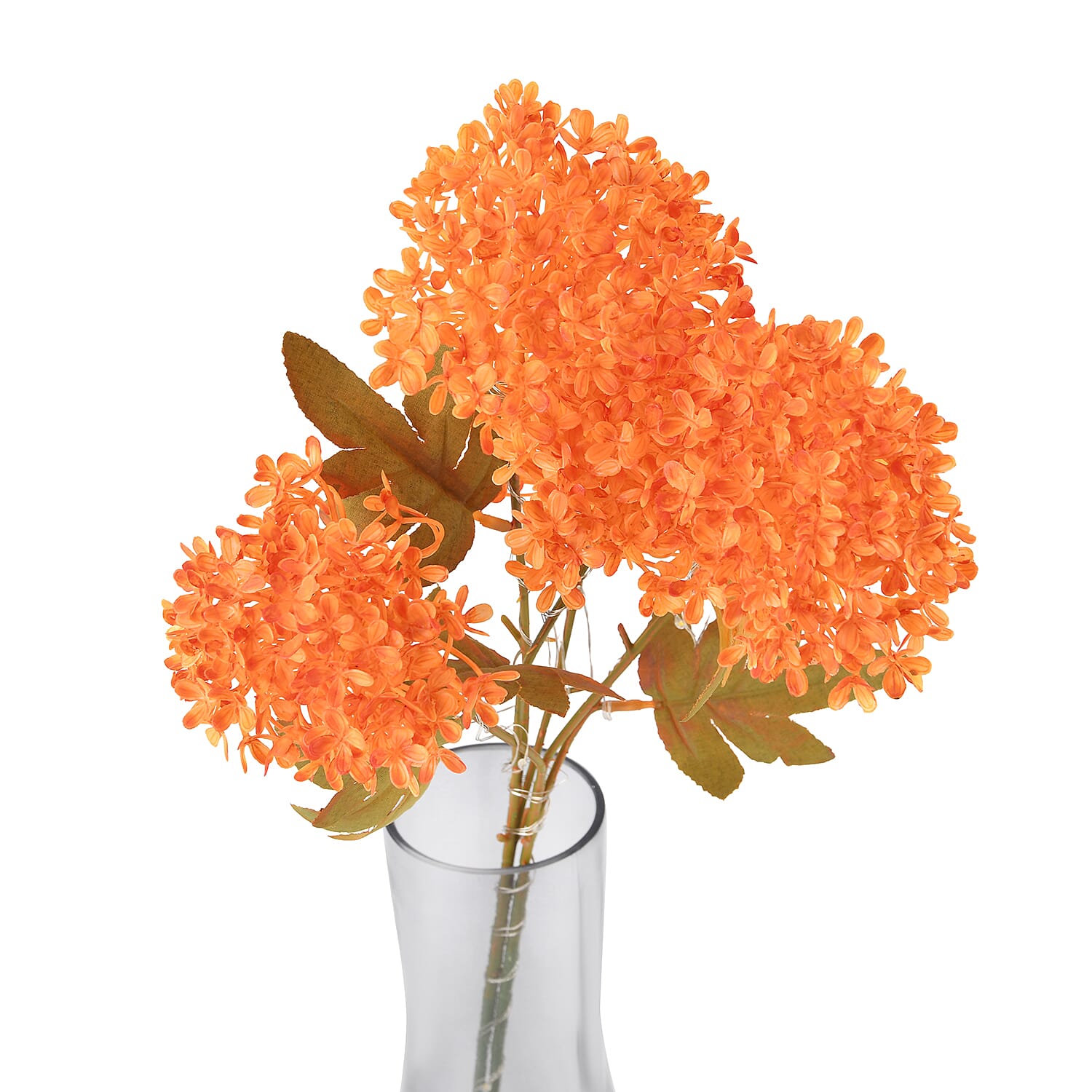 Set of 2 Artificial Three-Headed Faux Flower Branches with LED Lights (60 cm) - Orange