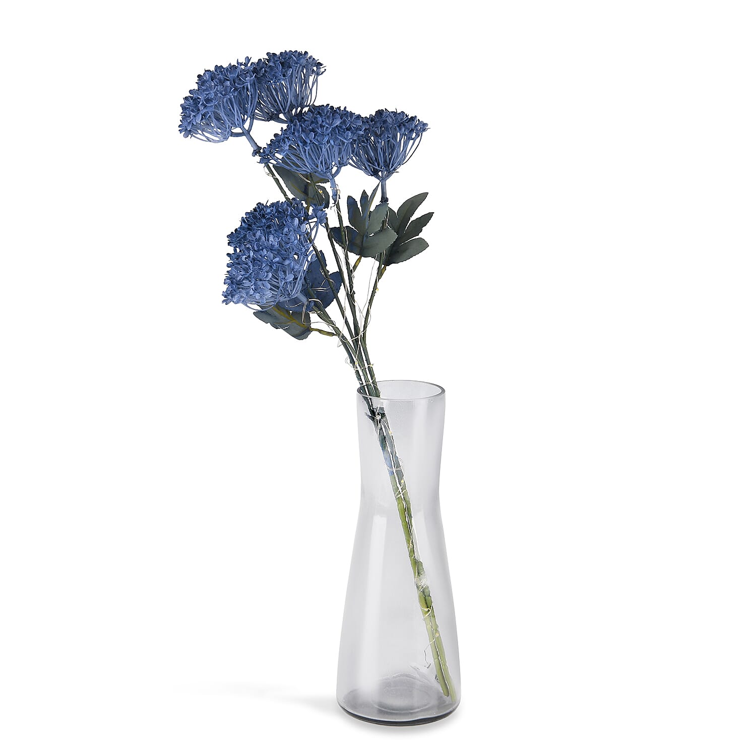 Set of 2 Artificial Three-Headed Faux Flower Branches with LED Lights (60 cm) - Blue