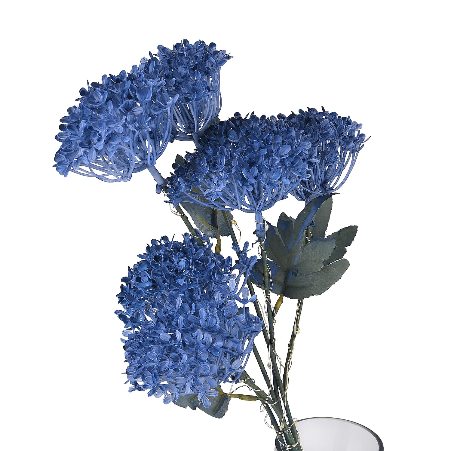 Set of 2 Artificial Three-Headed Faux Flower Branches with LED Lights (60 cm) - Blue