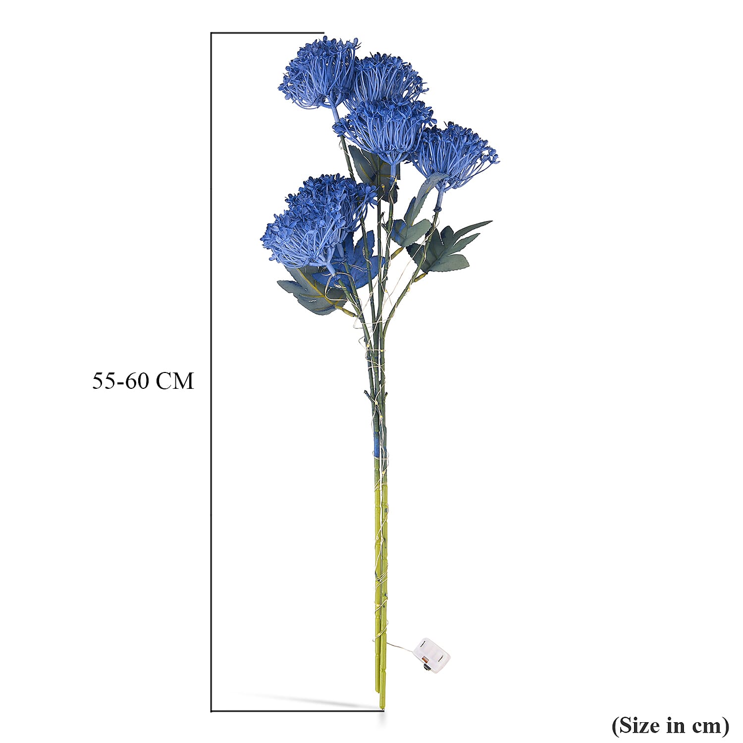 Set of 2 Artificial Three-Headed Faux Flower Branches with LED Lights (60 cm) - Blue