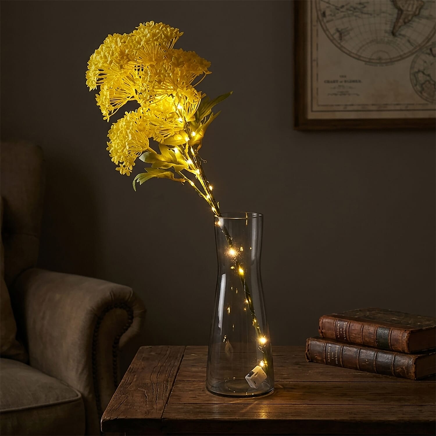 Set of 2 Artificial Three-Headed Faux Flower Branches with LED Lights (60 cm) - Yellow