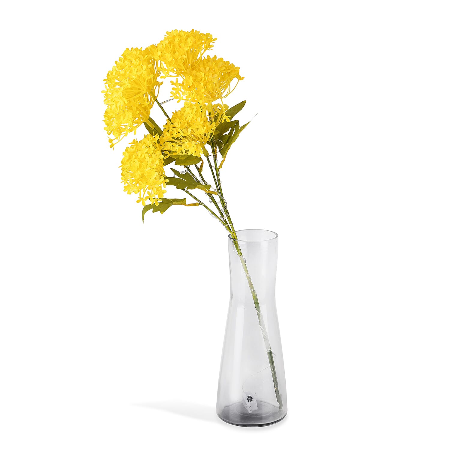 Set of 2 Artificial Three-Headed Faux Flower Branches with LED Lights (60 cm) - Yellow