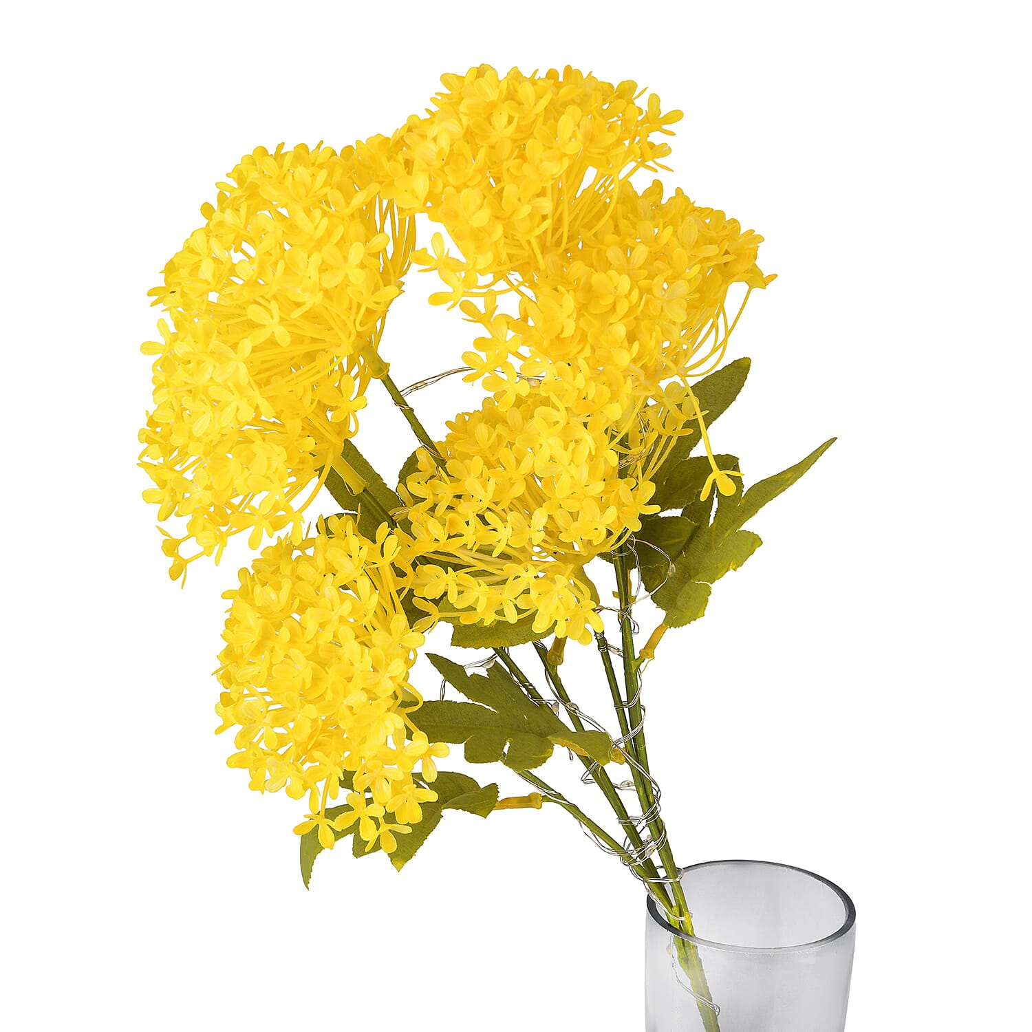 Set of 2 Artificial Three-Headed Faux Flower Branches with LED Lights (60 cm) - Yellow