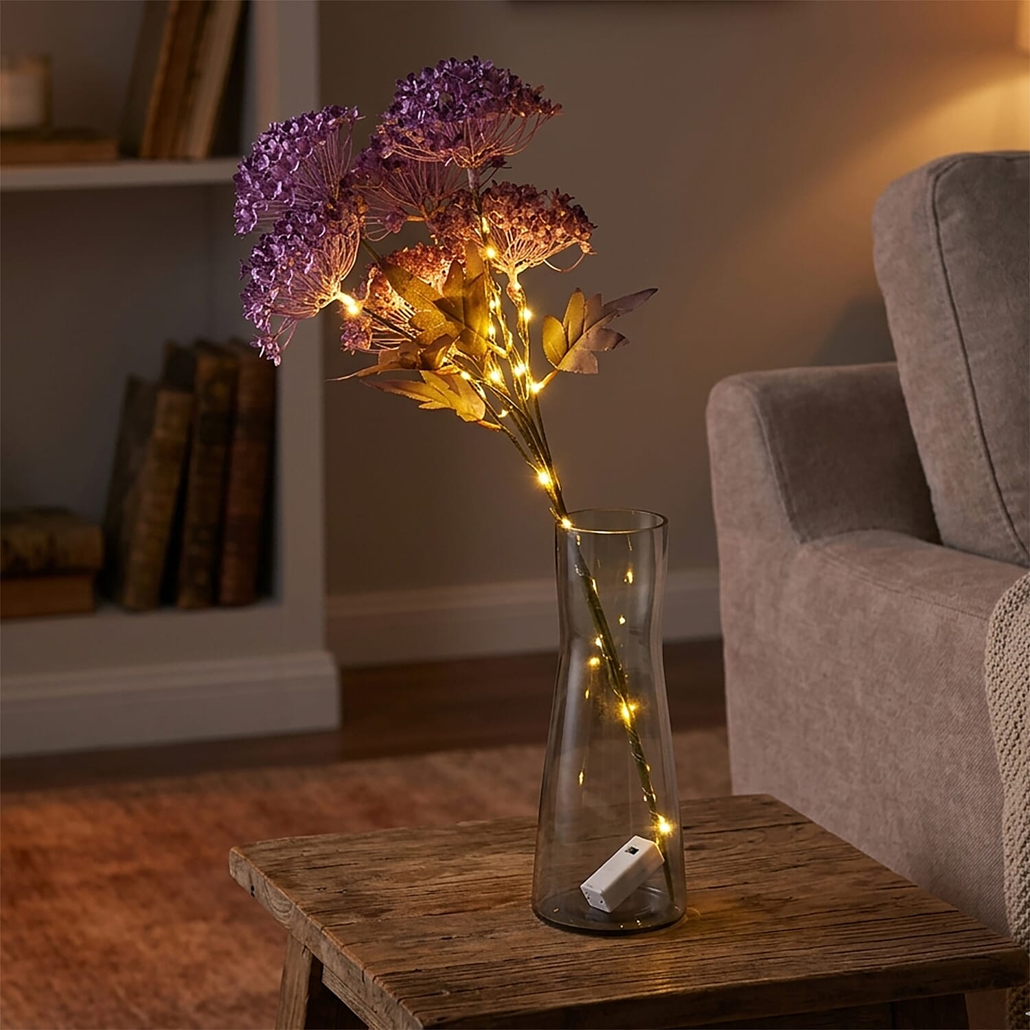 Set of 2 Artificial Three-Headed Faux Flower Branches with LED Lights (60 cm) - Pink