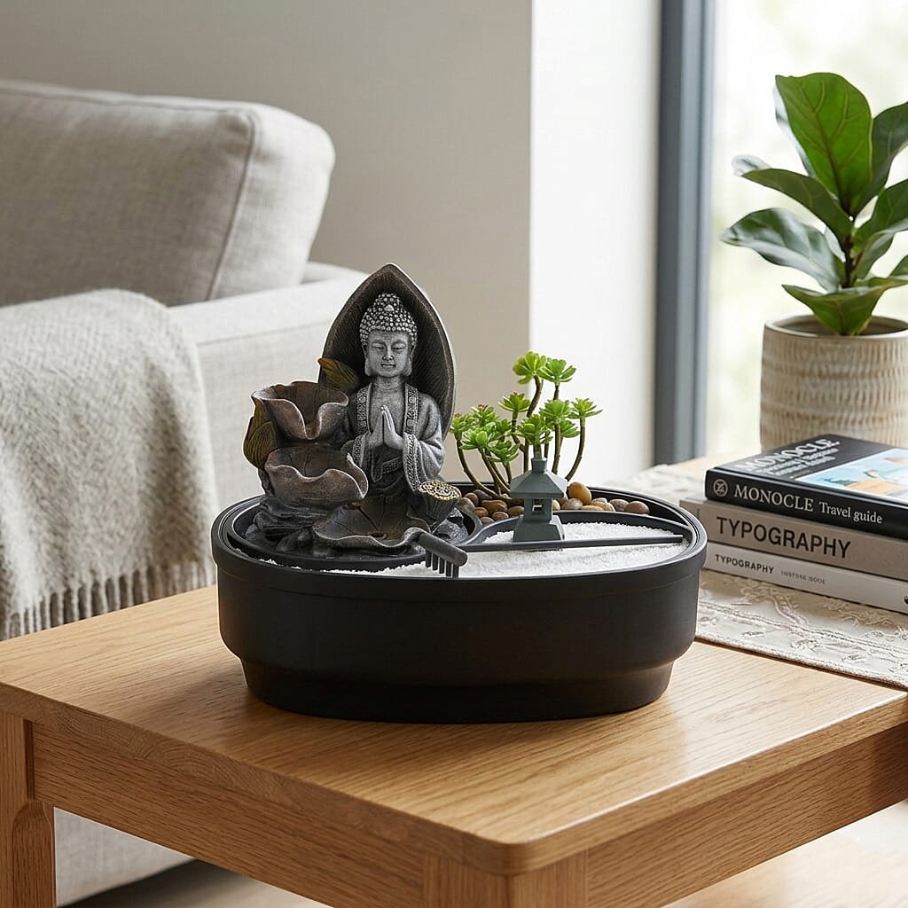 Buddha with Bonsai Tree USB Indoor Tabletop Zen Water Fountain (27.5 x 19 x 21 cm) - Black
