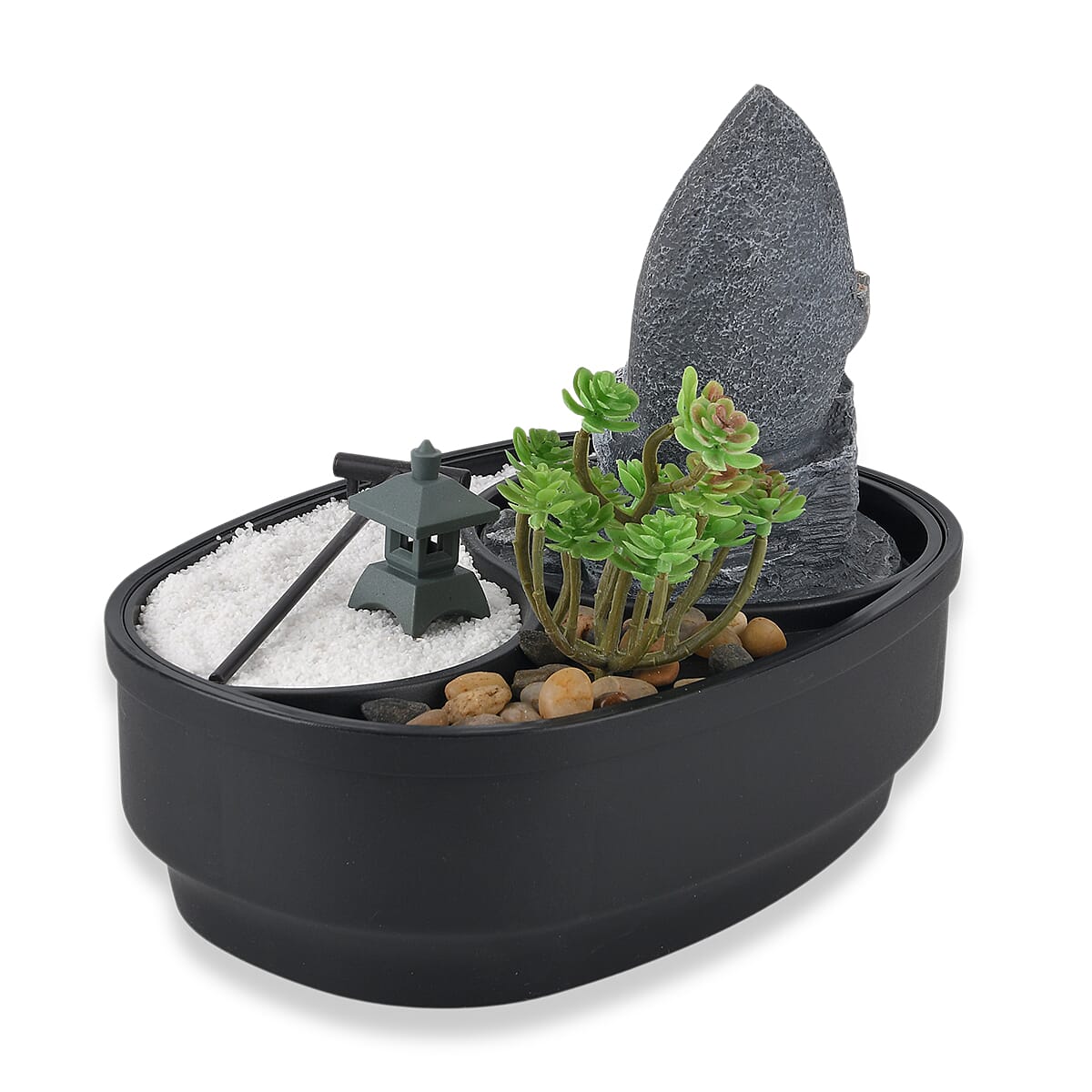 Buddha with Bonsai Tree USB Indoor Tabletop Zen Water Fountain (27.5 x 19 x 21 cm) - Black