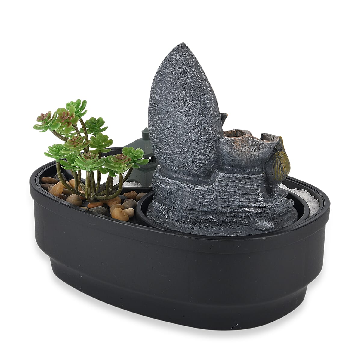 Buddha with Bonsai Tree USB Indoor Tabletop Zen Water Fountain (27.5 x 19 x 21 cm) - Black