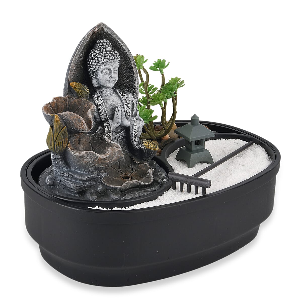 Buddha with Bonsai Tree USB Indoor Tabletop Zen Water Fountain (27.5 x 19 x 21 cm) - Black