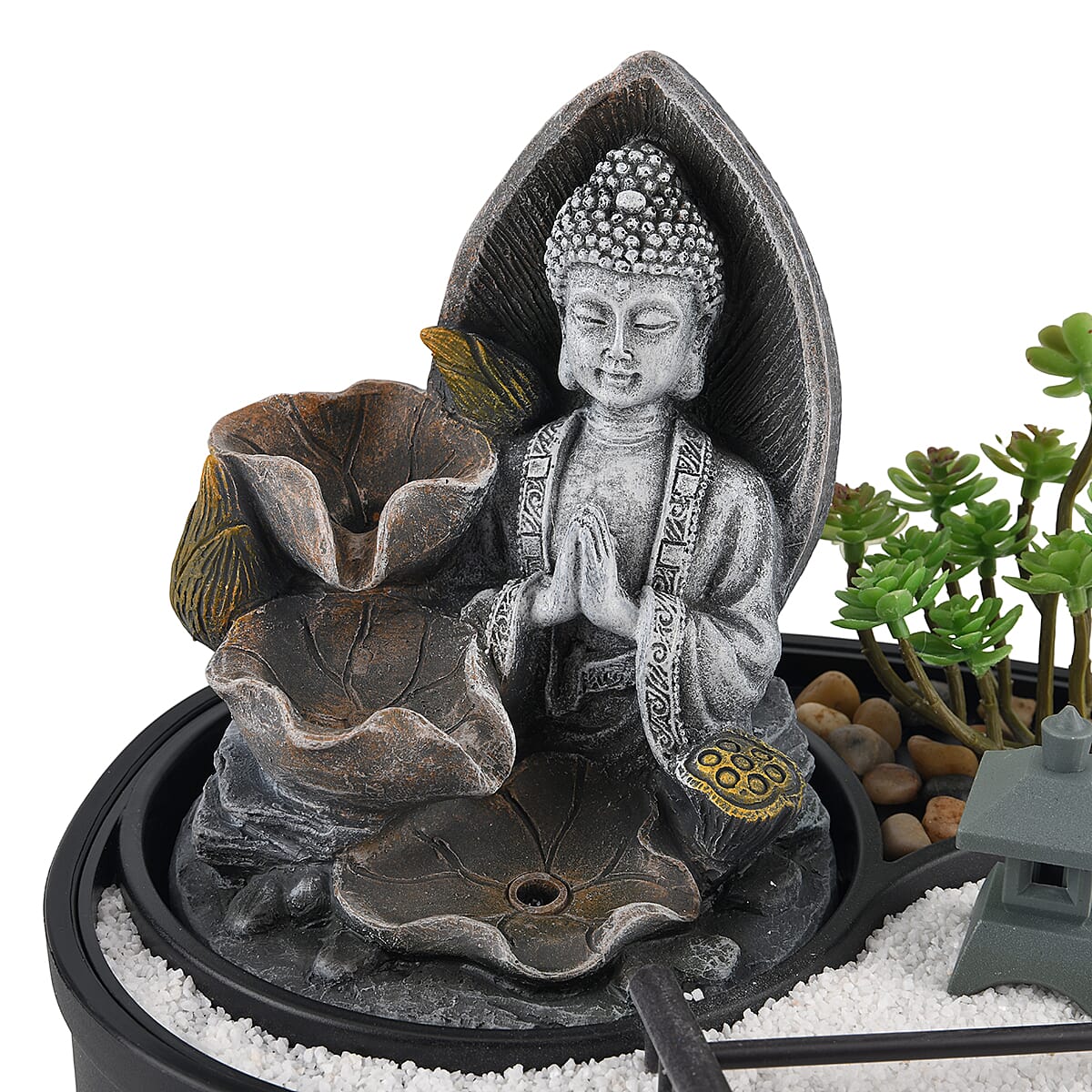 Buddha with Bonsai Tree USB Indoor Tabletop Zen Water Fountain (27.5 x 19 x 21 cm) - Black