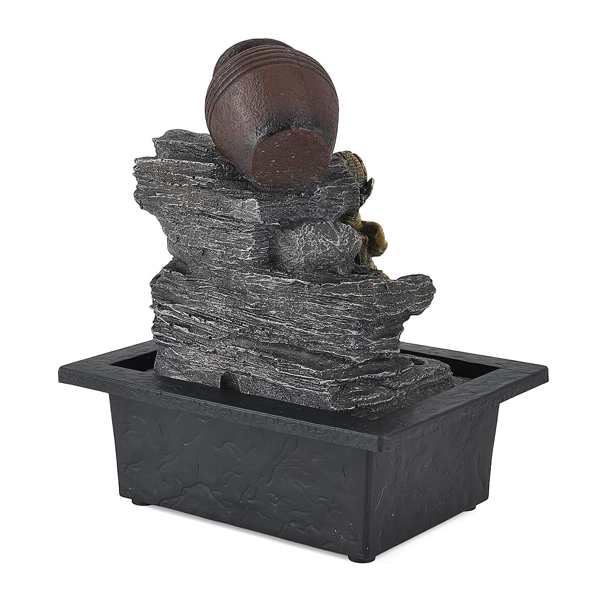 Pottery Jug and Elephant USB Indoor Tabletop Water Fountain (21.3 x 16.8 x 24.5 cm) - Black