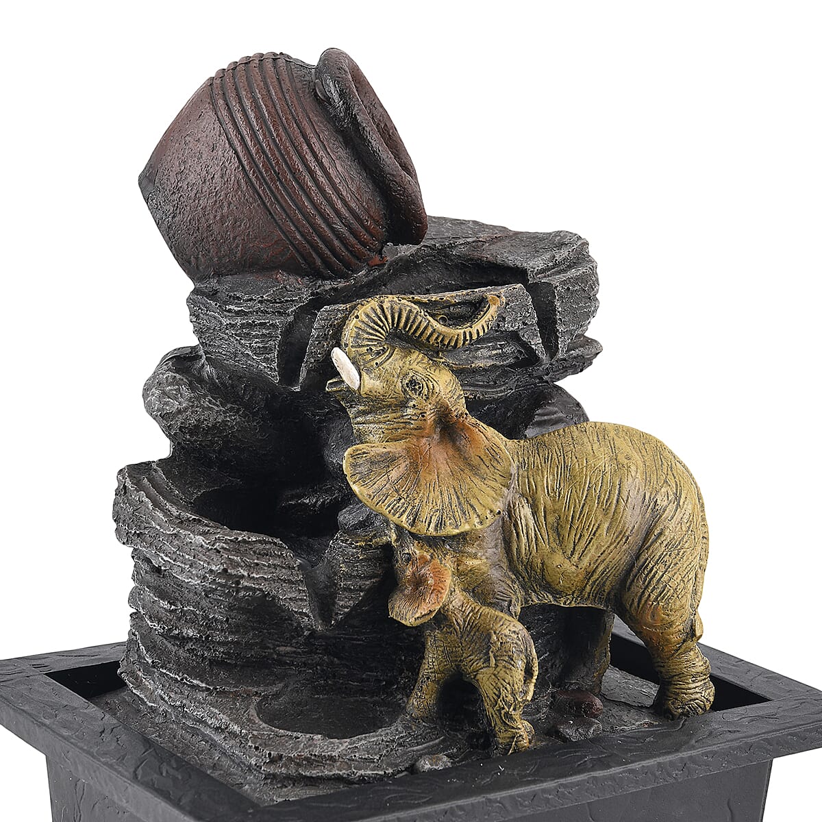 Pottery Jug and Elephant USB Indoor Tabletop Water Fountain (21.3 x 16.8 x 24.5 cm) - Black