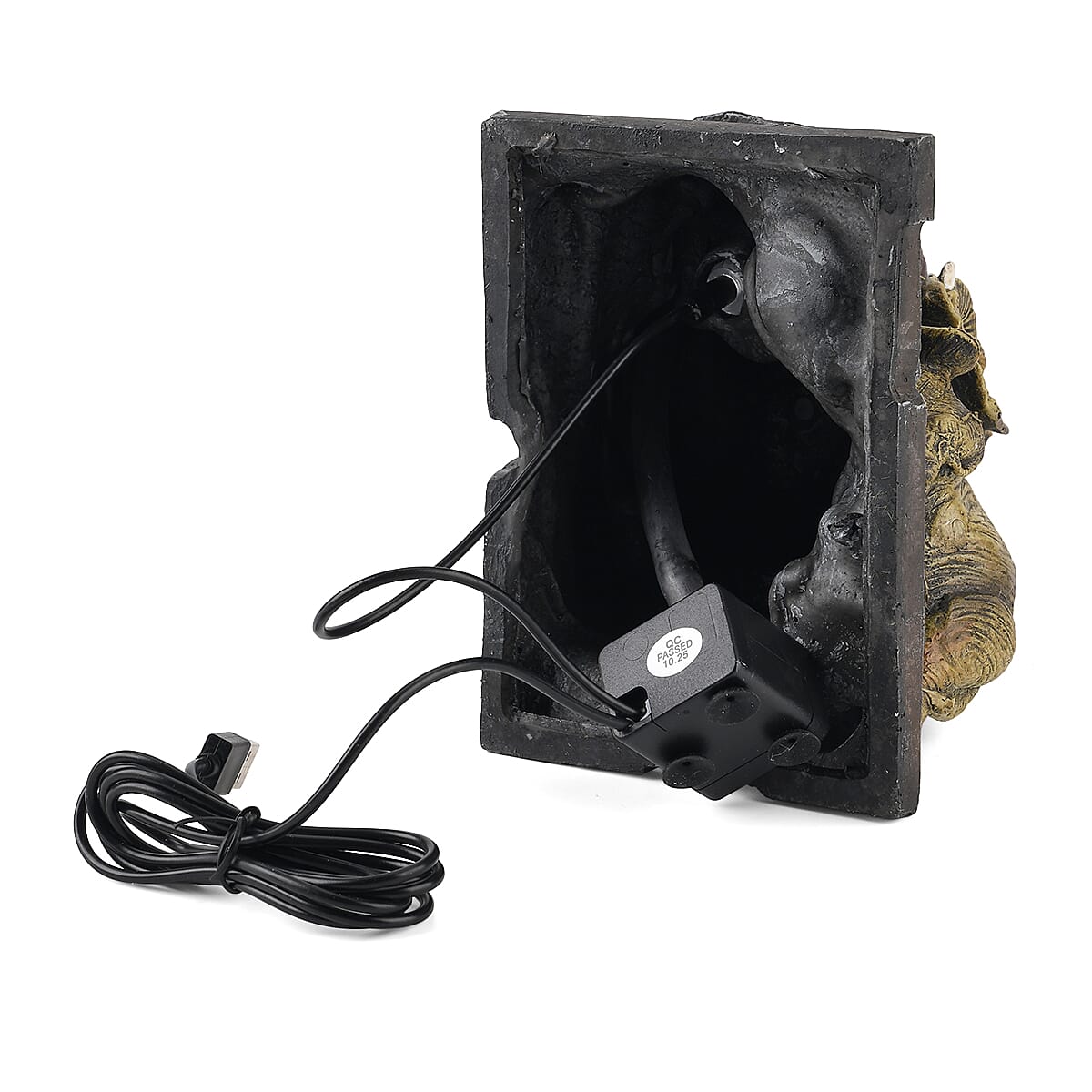 Pottery Jug and Elephant USB Indoor Tabletop Water Fountain (21.3 x 16.8 x 24.5 cm) - Black