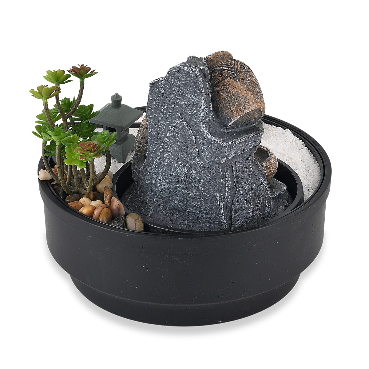 Cascading Pitcher Zen Garden USB Indoor Tabletop Water Fountain (21x21x20 cm) - Black