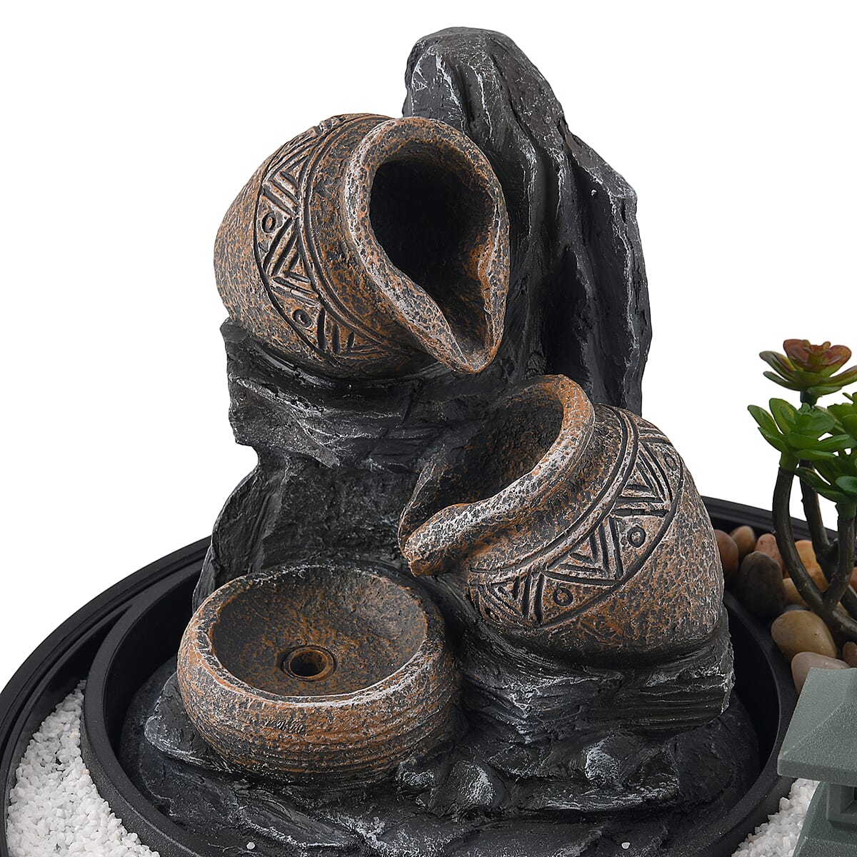 Cascading Pitcher Zen Garden USB Indoor Tabletop Water Fountain (21x21x20 cm) - Black