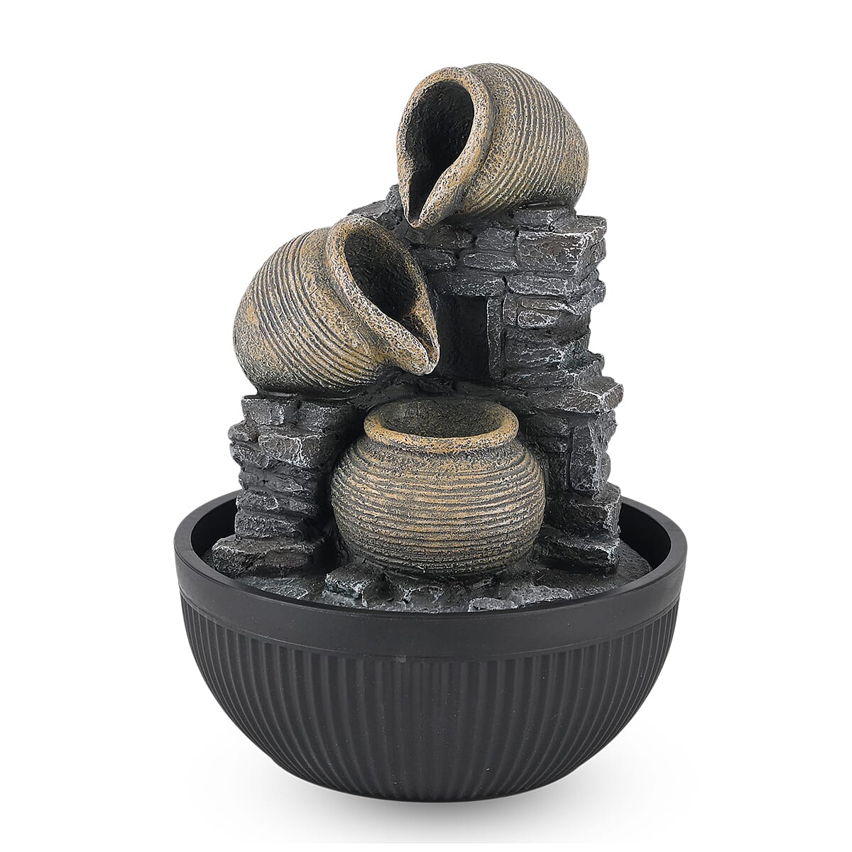 Cascading Jug and Stone Wall USB Indoor Tabletop Water Fountain (21x21x27 cm) - Black