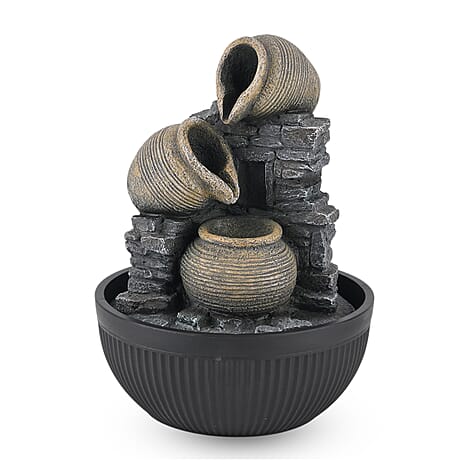 Cascading Jug and Stone Wall USB Indoor Tabletop Water Fountain (21x21x27 cm) - Black