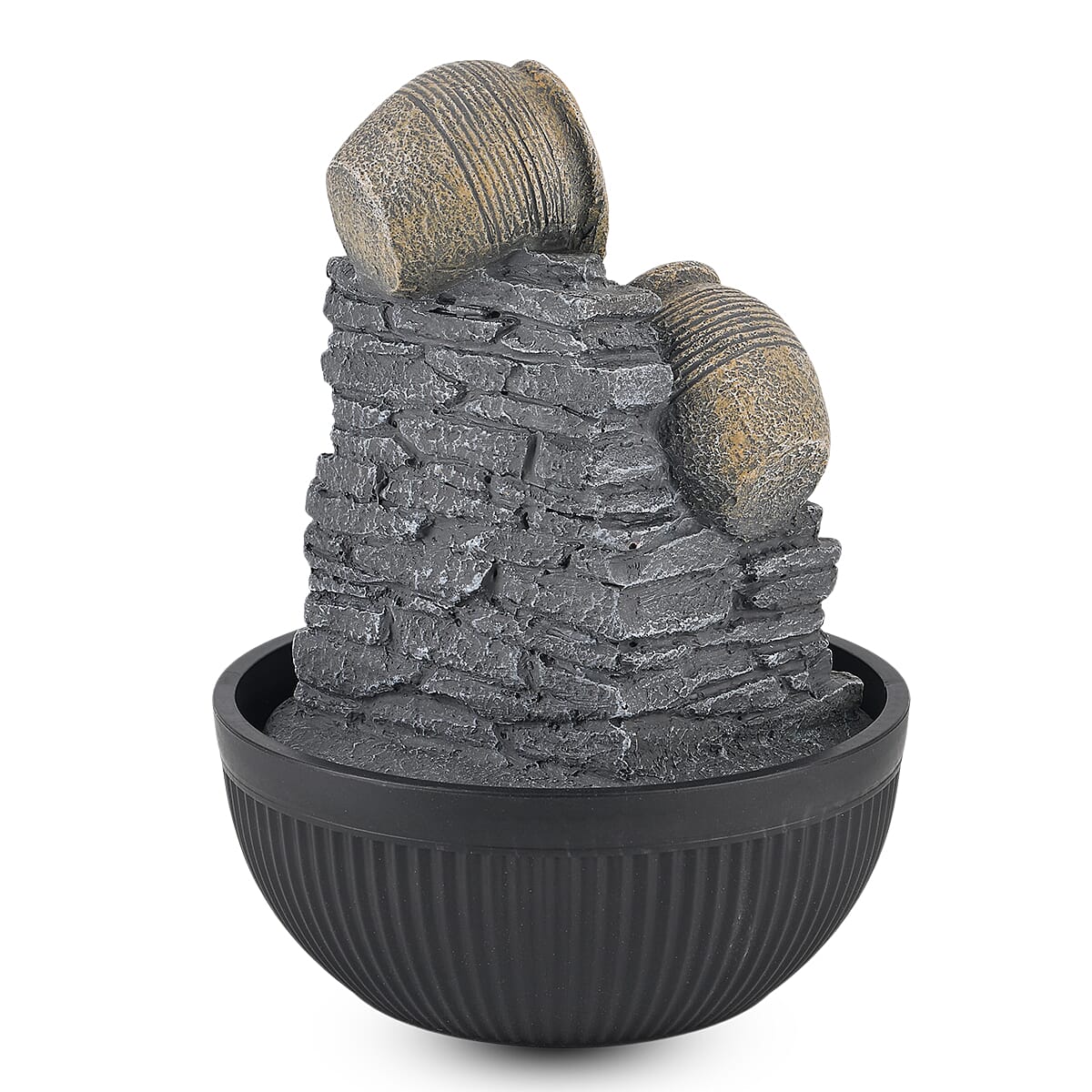 Cascading Jug and Stone Wall USB Indoor Tabletop Water Fountain (21x21x27 cm) - Black
