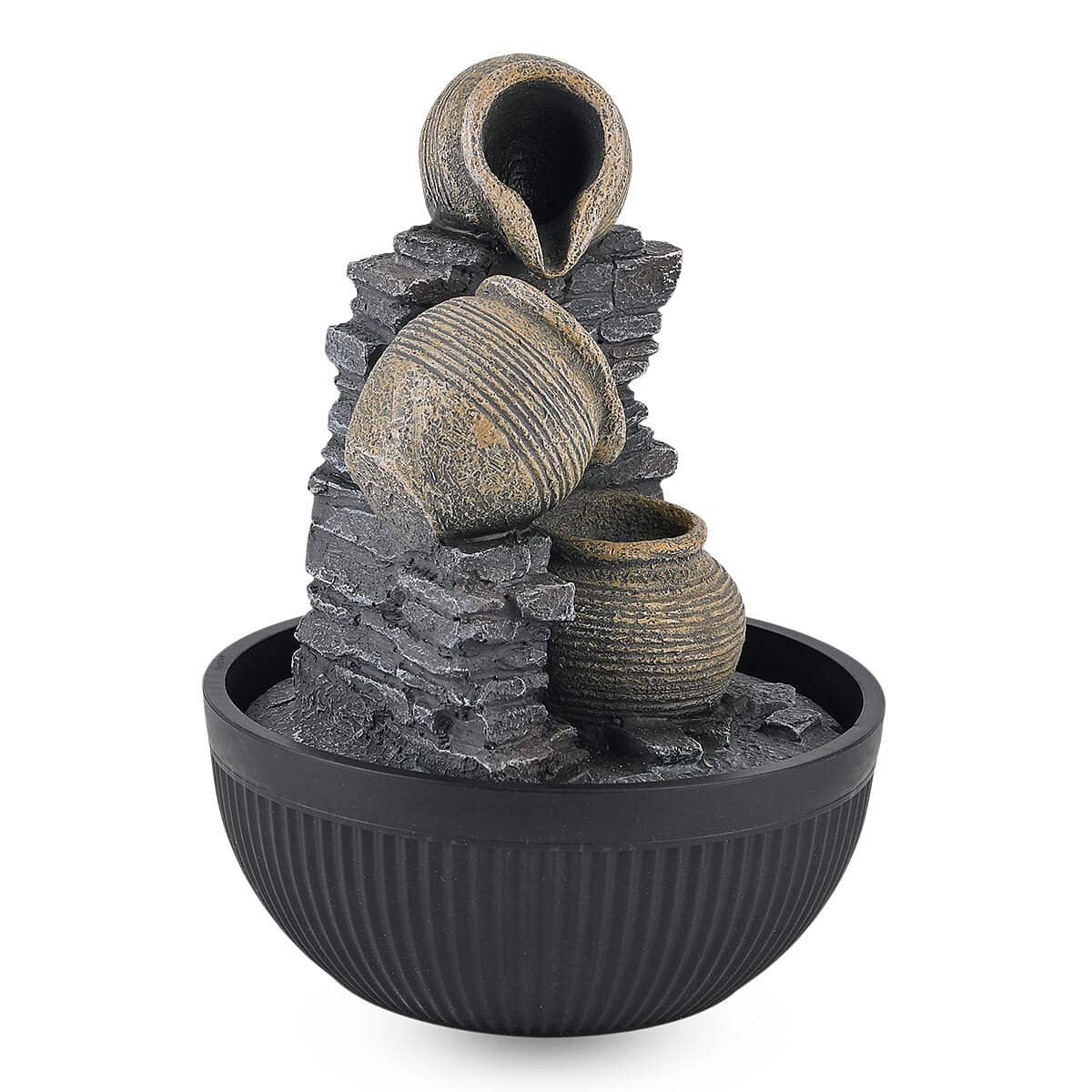 Cascading Jug and Stone Wall USB Indoor Tabletop Water Fountain (21x21x27 cm) - Black