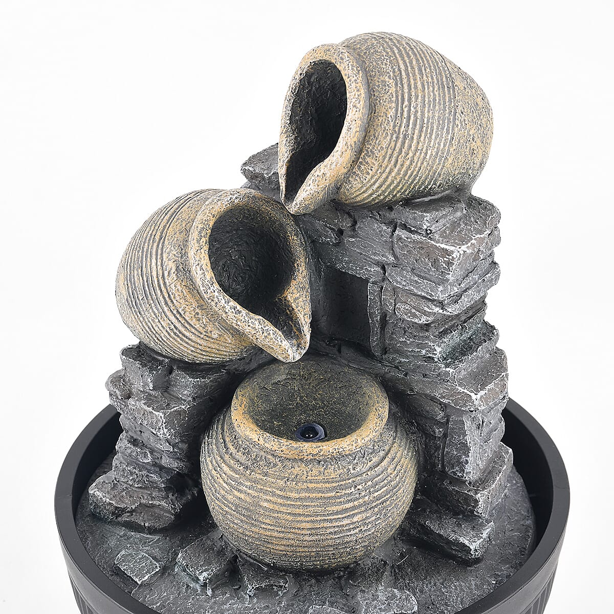 Cascading Jug and Stone Wall USB Indoor Tabletop Water Fountain (21x21x27 cm) - Black