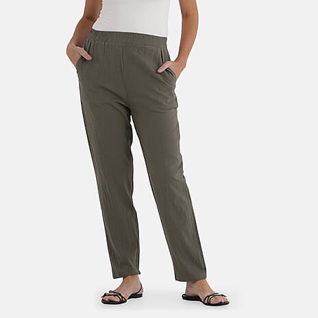 - Maisi 100% Cotton Tapered Trousers (Size L, Fits Size 12 to 14) - Green