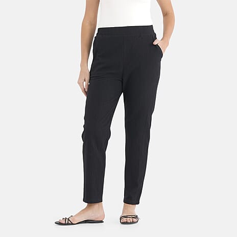 - Maisi 100% Cotton Tapered Trousers (Size M, Fits Size 8 to 10) - Navy