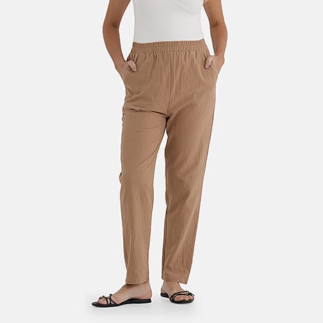 - Maisi 100% Cotton Tapered Trousers (Size XL, Fits Size 16 to 18) - Light Brown