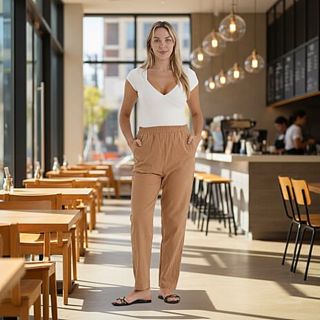 - Maisi 100% Cotton Tapered Trousers (Size XL, Fits Size 16 to 18) - Light Brown