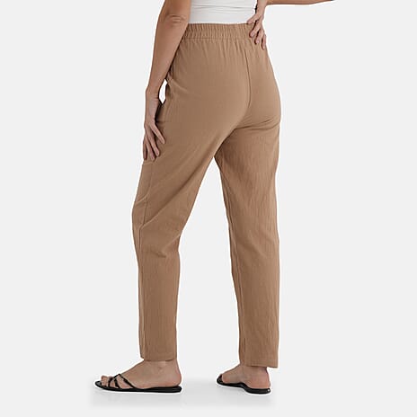 - Maisi 100% Cotton Tapered Trousers (Size XL, Fits Size 16 to 18) - Light Brown