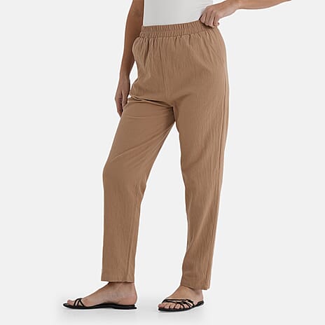- Maisi 100% Cotton Tapered Trousers (Size XL, Fits Size 16 to 18) - Light Brown