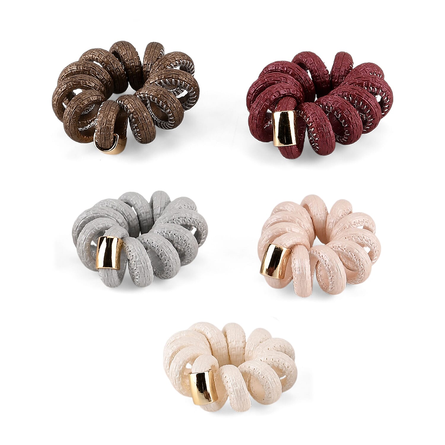 5-Pack Plaid Spiral Hair Ties - Multi Colour