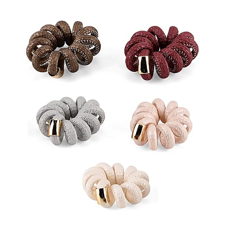 5-Pack Plaid Spiral Hair Ties - Multi Colour