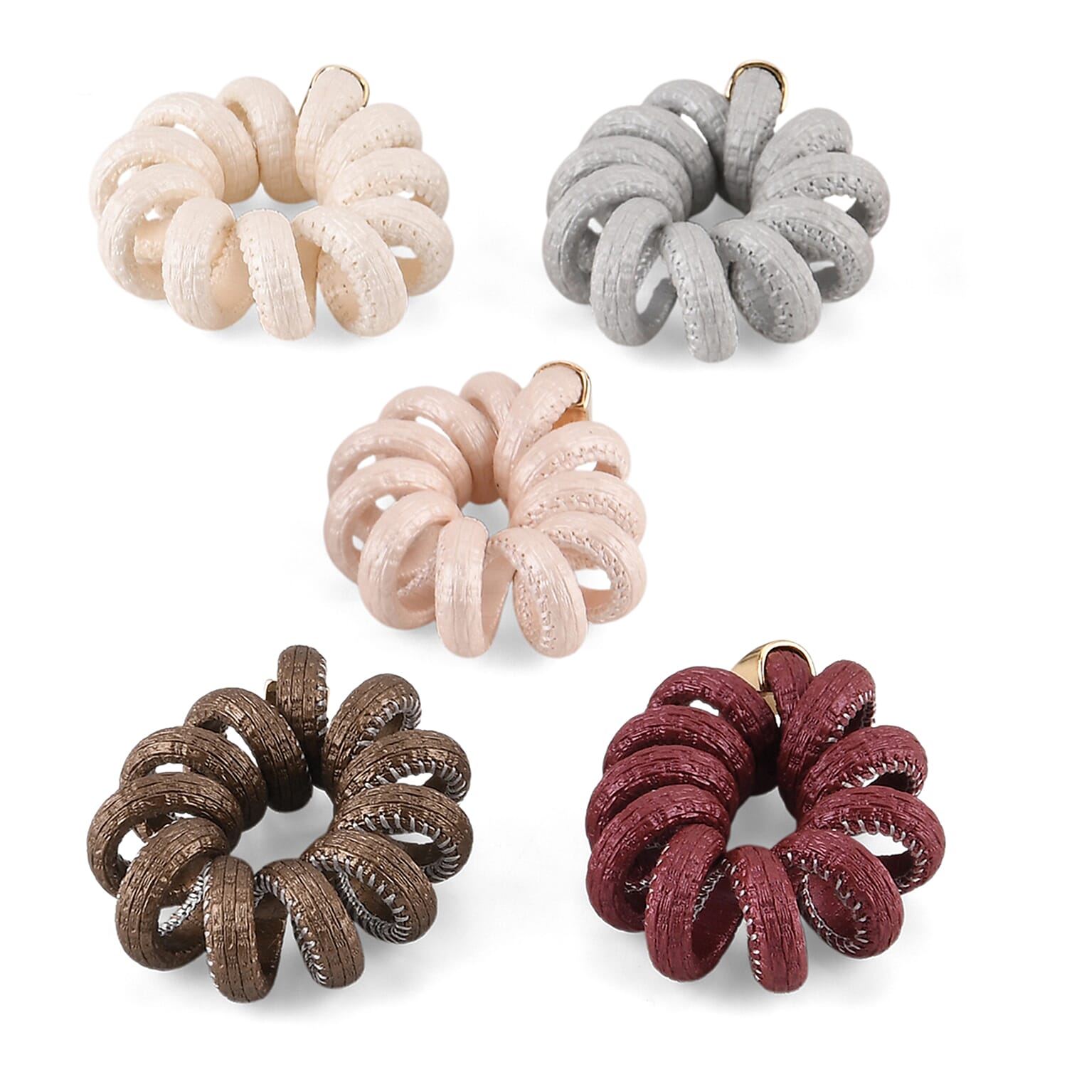 5-Pack Plaid Spiral Hair Ties - Multi Colour