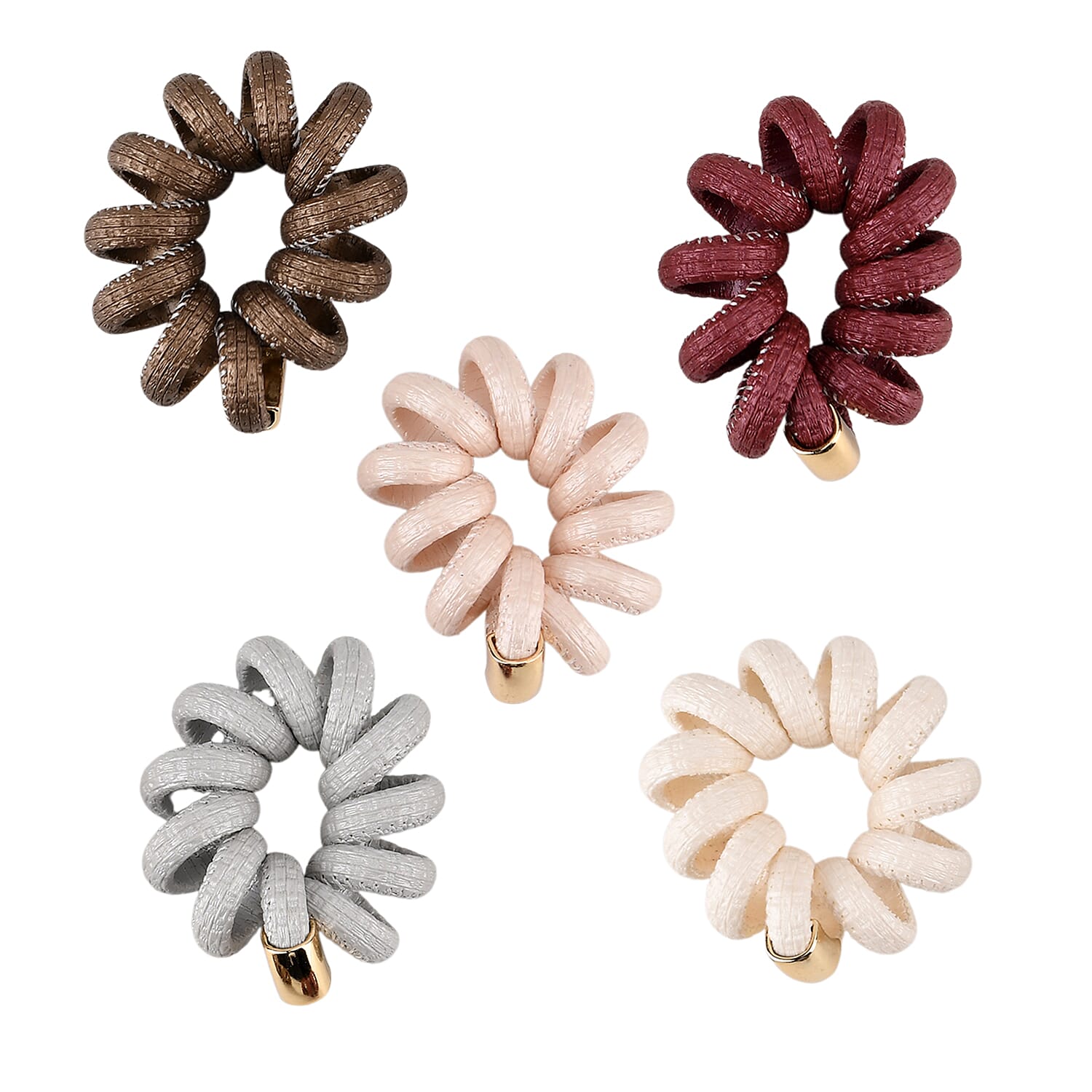 5-Pack Plaid Spiral Hair Ties - Multi Colour