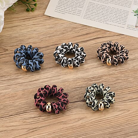 5-Pack Plaid Spiral Printed Hair Ties - Multi Colour - Animal