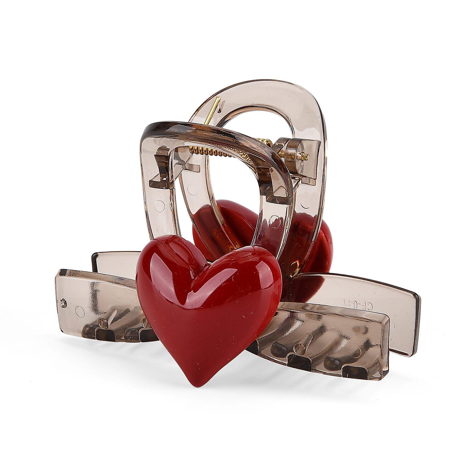 2-Piece Hair Tie Set - Red Heart Hair Claw & Pearl Accent Scrunchie - Brown