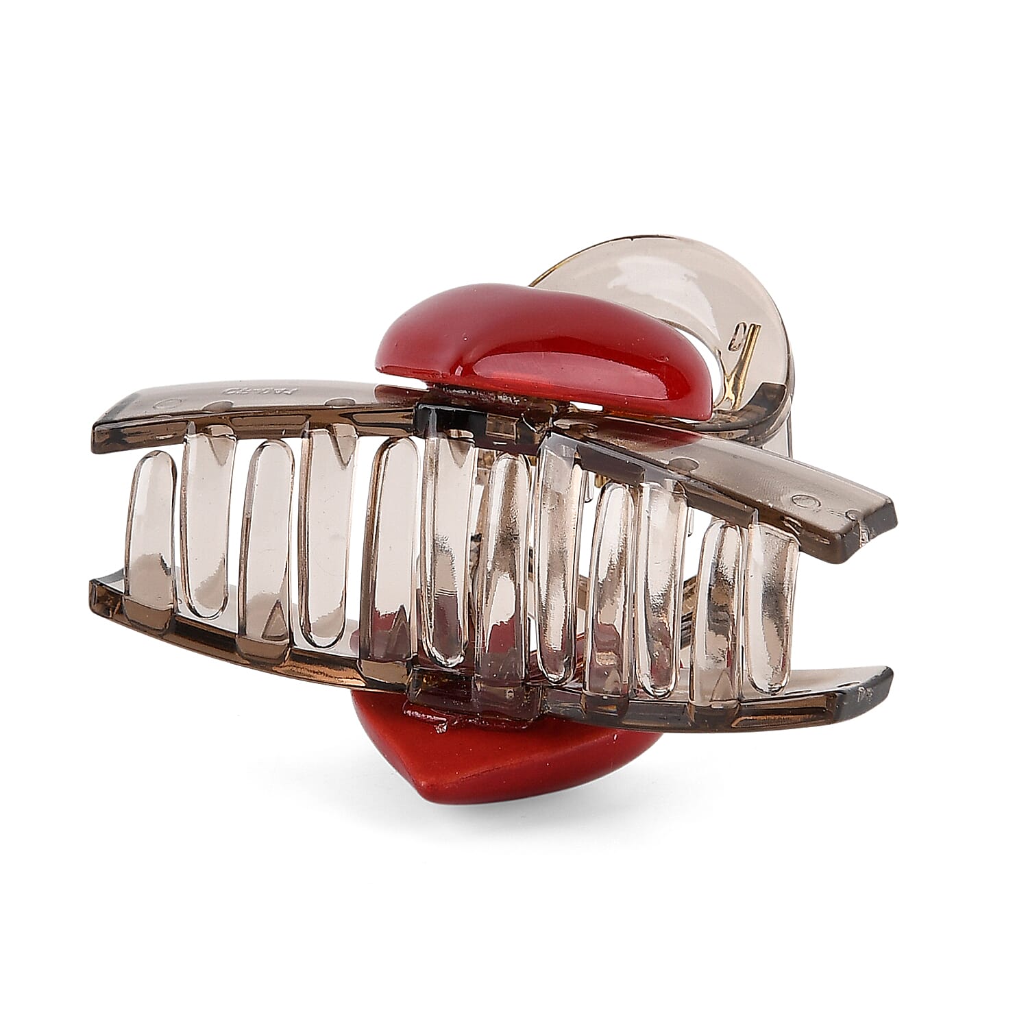 2-Piece Hair Tie Set - Red Heart Hair Claw & Pearl Accent Scrunchie - Brown