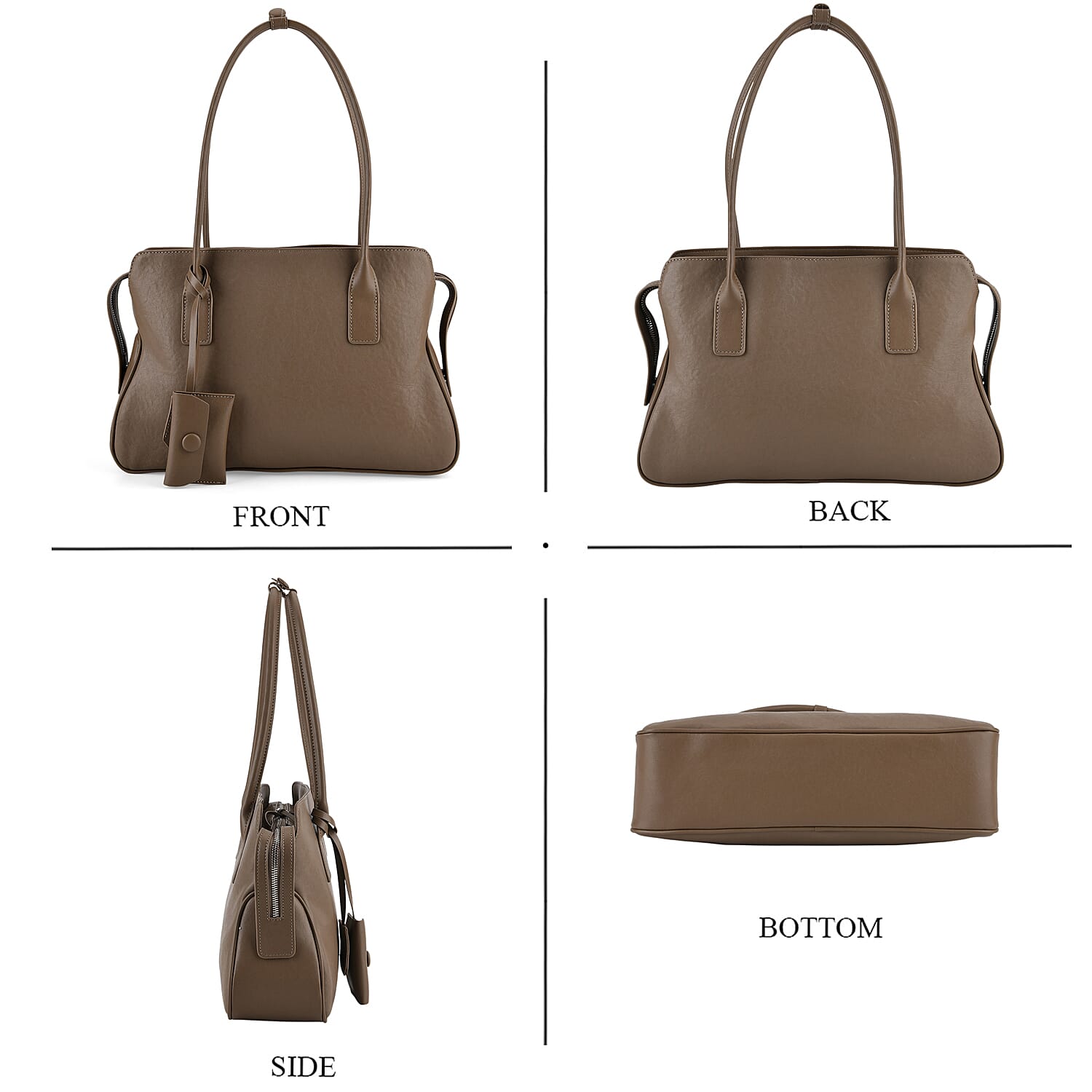 Premium Genuine Leather Everyday Shoulder Tote Bag - Khaki