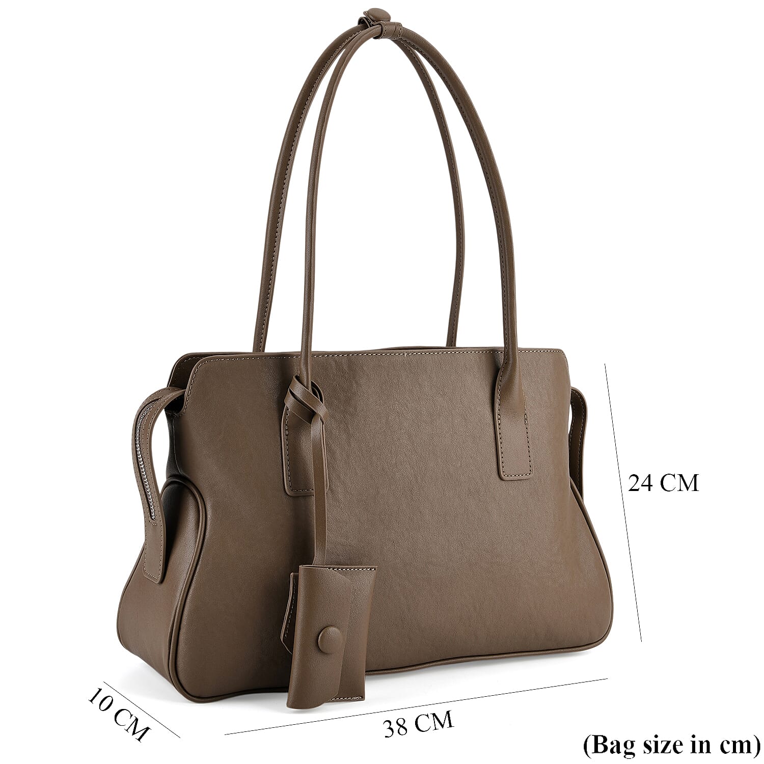Premium Genuine Leather Everyday Shoulder Tote Bag - Khaki
