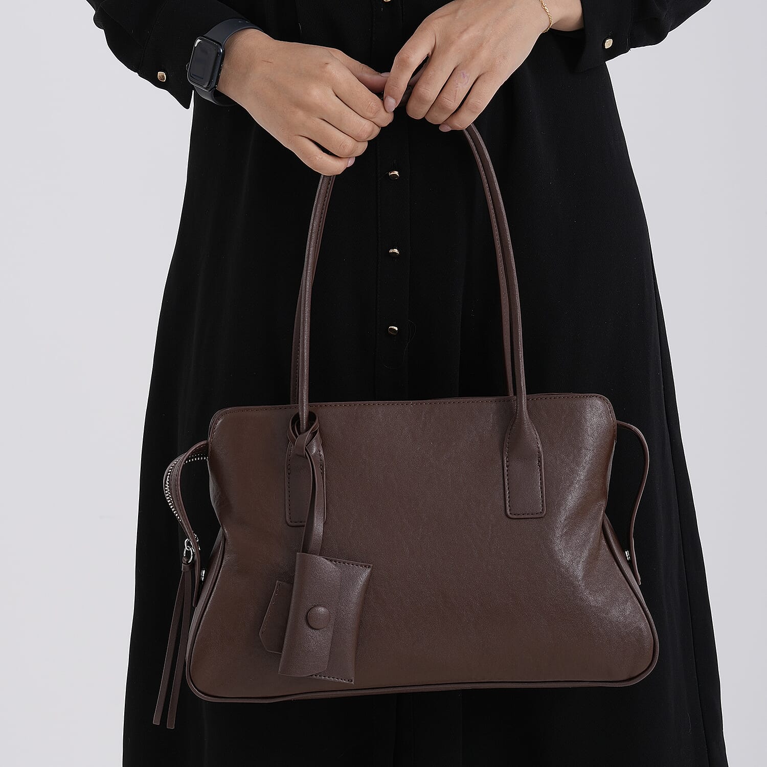 Premium Genuine Leather Everyday Shoulder Tote Bag - Chocolate Brown