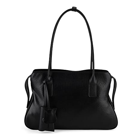 Premium Genuine Leather Everyday Shoulder Tote Bag - Black