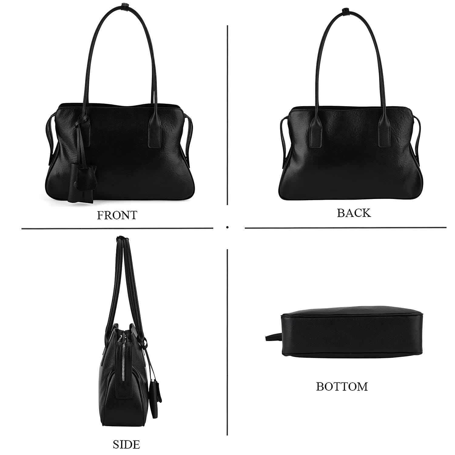 Premium Genuine Leather Everyday Shoulder Tote Bag - Black