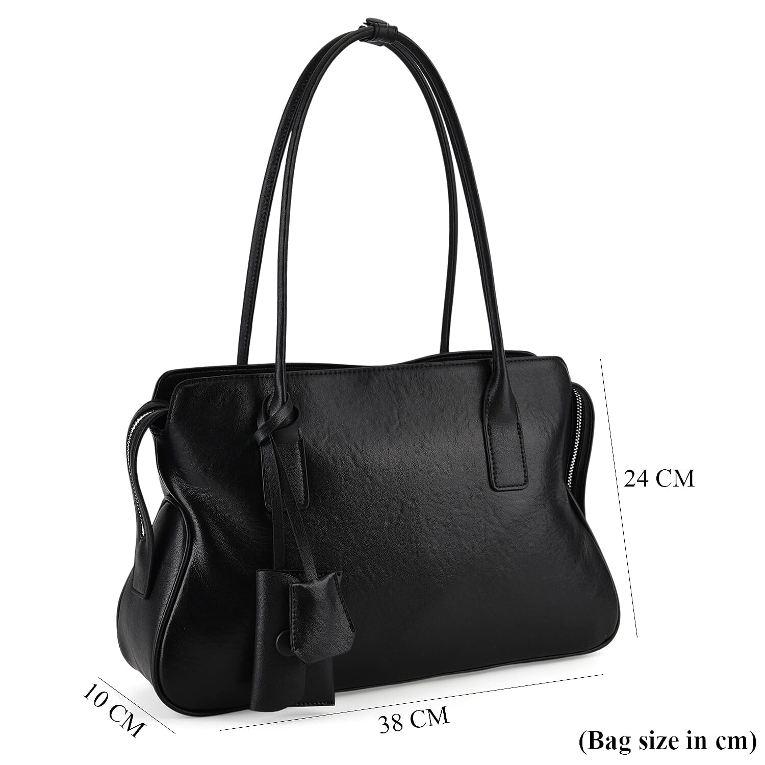 Premium Genuine Leather Everyday Shoulder Tote Bag - Black